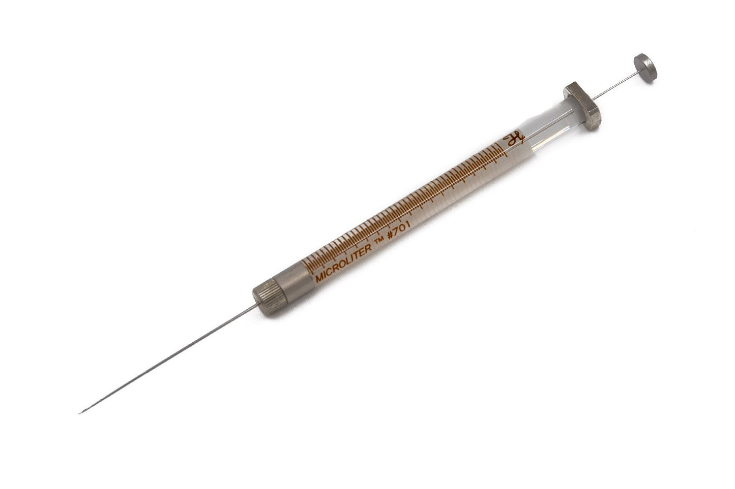 10 µL, Model 701 N Shimadzu Syringe, (metal flange), Cemented Needle, 23s ga, 1.69 in, Point Style AS