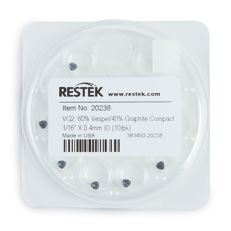Ferrule, Vespel/Graphite Compact VG2, 60% Vespel/40% Graphite, 1/16" X 0.4 mm ID for Agilent GCs, 10/pk