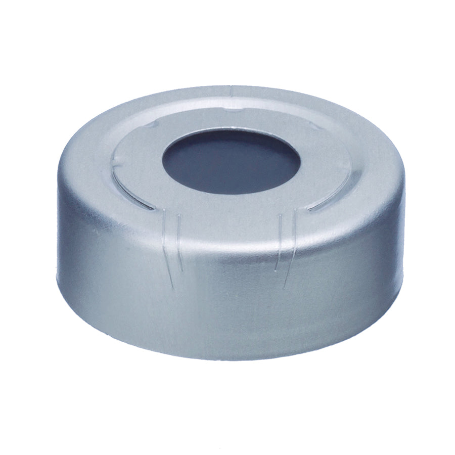 20 mm Aluminum Crimp-Top Pressure Release Seals and PTFE/Gray Butyl Rubber Septa, Silver, 1,000/pk