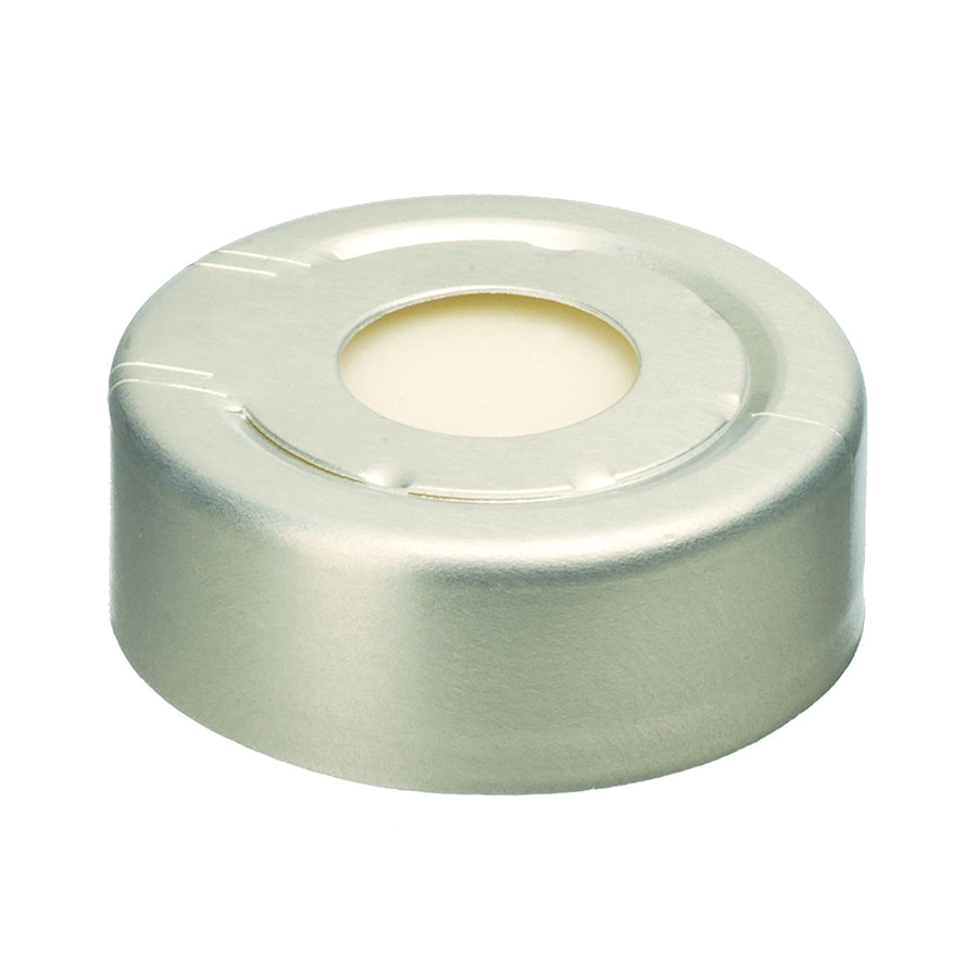 20 mm Aluminum Crimp-Top Pressure Release Seals and PTFE/Silicone Septa, Silver, 100/pk