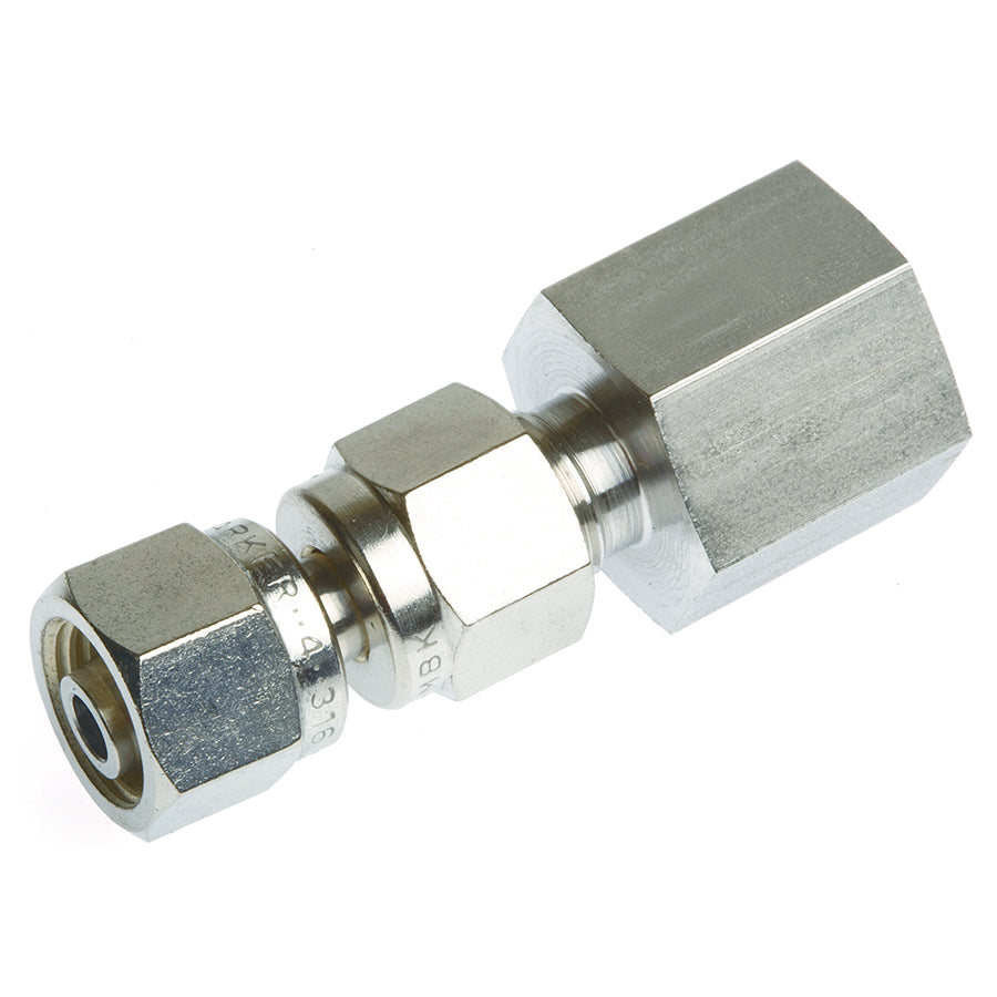 Ashcroft Gauge Connector to Canister Valve, SS, connects 1/4" male NPT to 1/4" male compression fitting