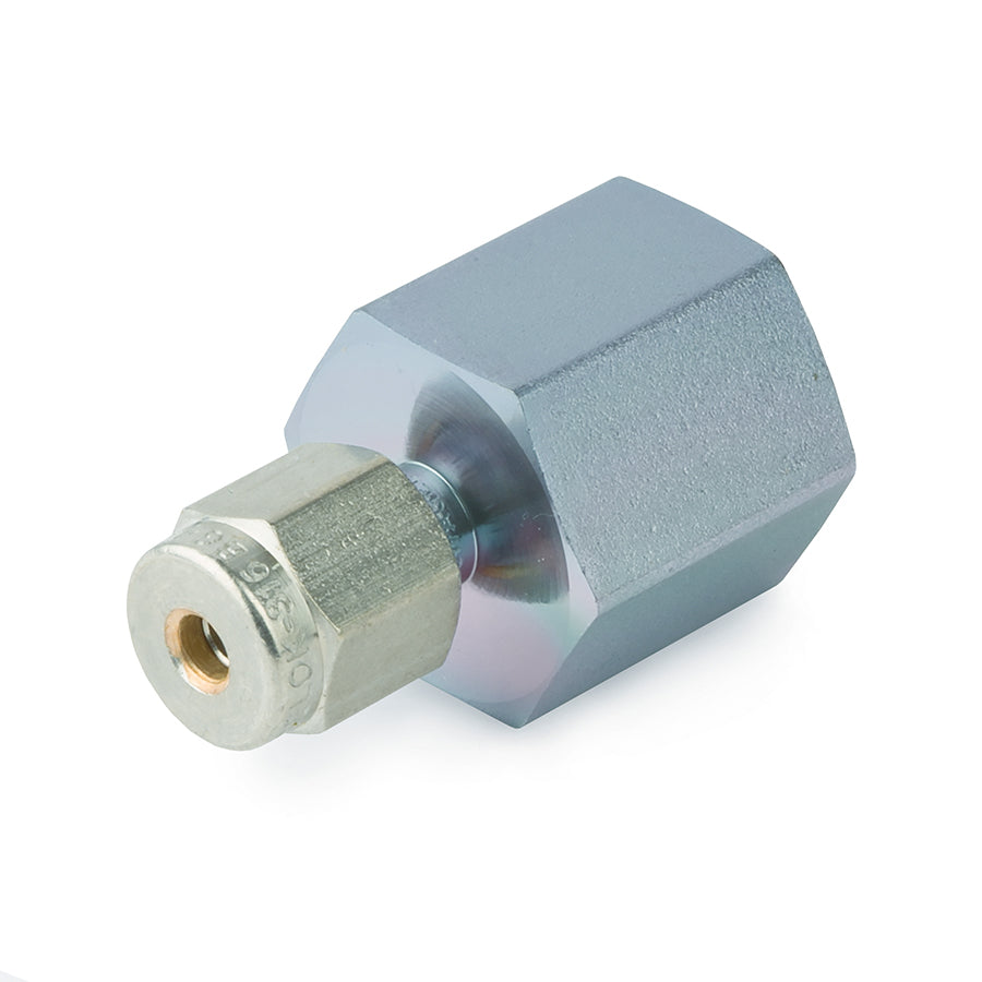 Swagelok Fitting, 1/8" to 1/4" NPT Female Connector, Siltek/Sulfinert Treated, Swagelok # SS-200-7-4, ea.