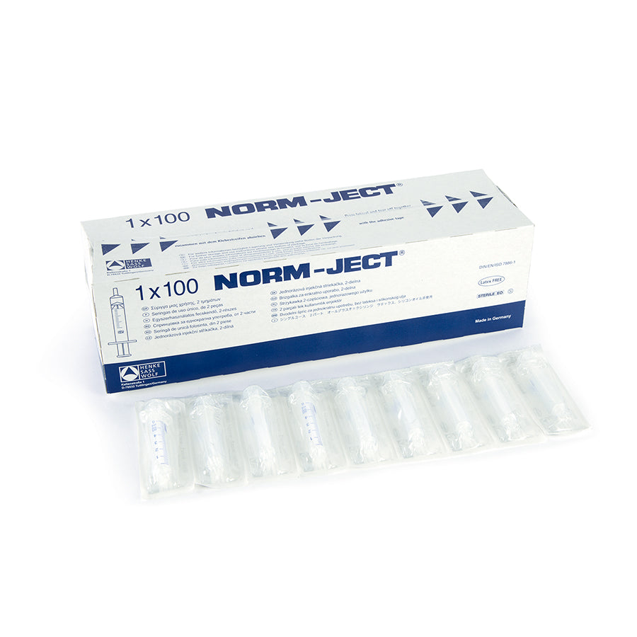 Norm-Ject Plastic Syringe, 5mL Luer Lock Tip, 100/pk