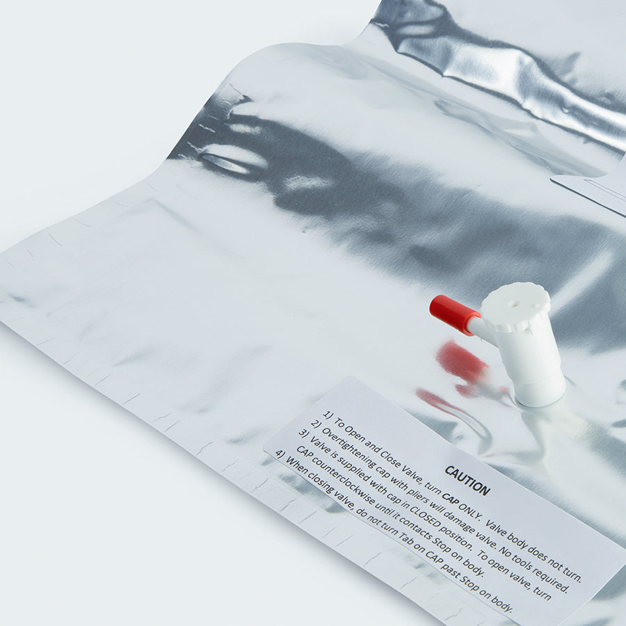 Gas Sampling Bag, Multi-Layer Foil, 5L, 12"x12" w/polypropylene combo valve & septum, 1 eyelet, 5/pk