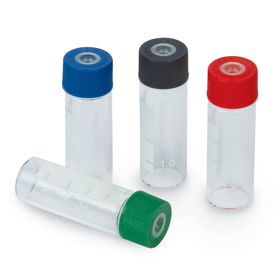Rinse/Waste Vials, 4mL w/graduated marking spots and diffusion caps: 2 each of 6 different colors, for Agilent 7673, 7683 & 7693 and Thermo AS 1310 Autosamplers , 12/pk