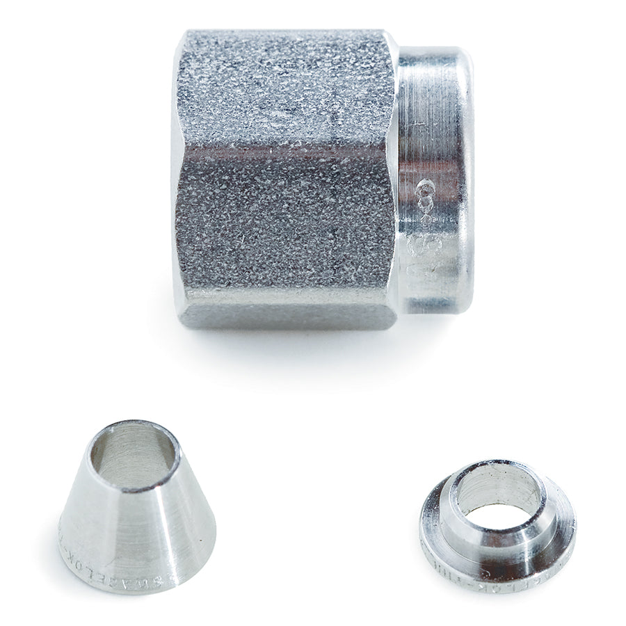 Swagelok Fitting, 1/8" Nut & Ferrule Set, Stainless Steel, 5/pk