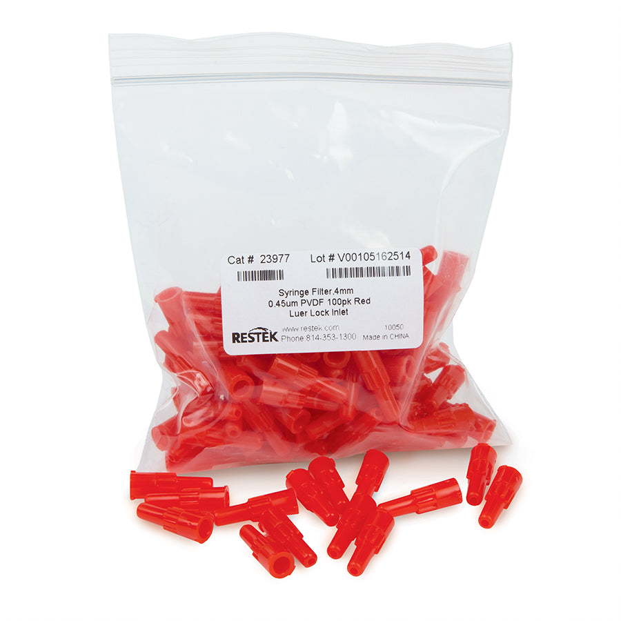 4 mm Syringe Filter, 0.45um, PVDF, red, 100/pk