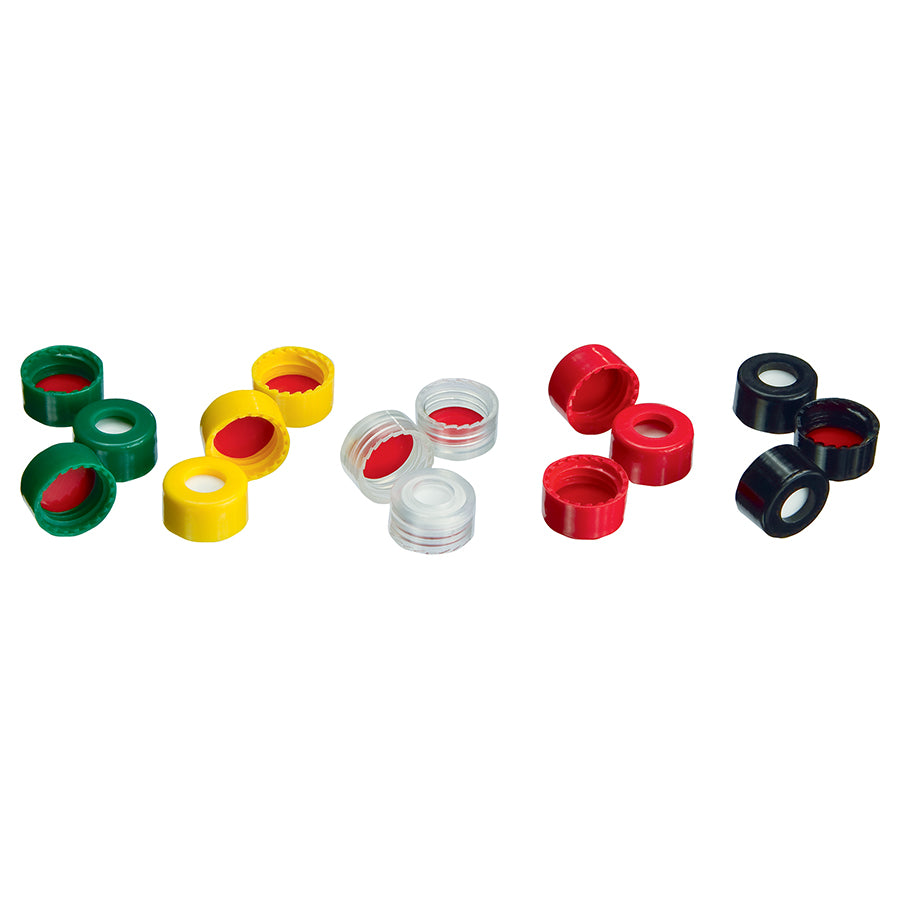 Caps, Short Screw, 9 mm, PTFE/Silicone Septa, Mixed, 500/pk