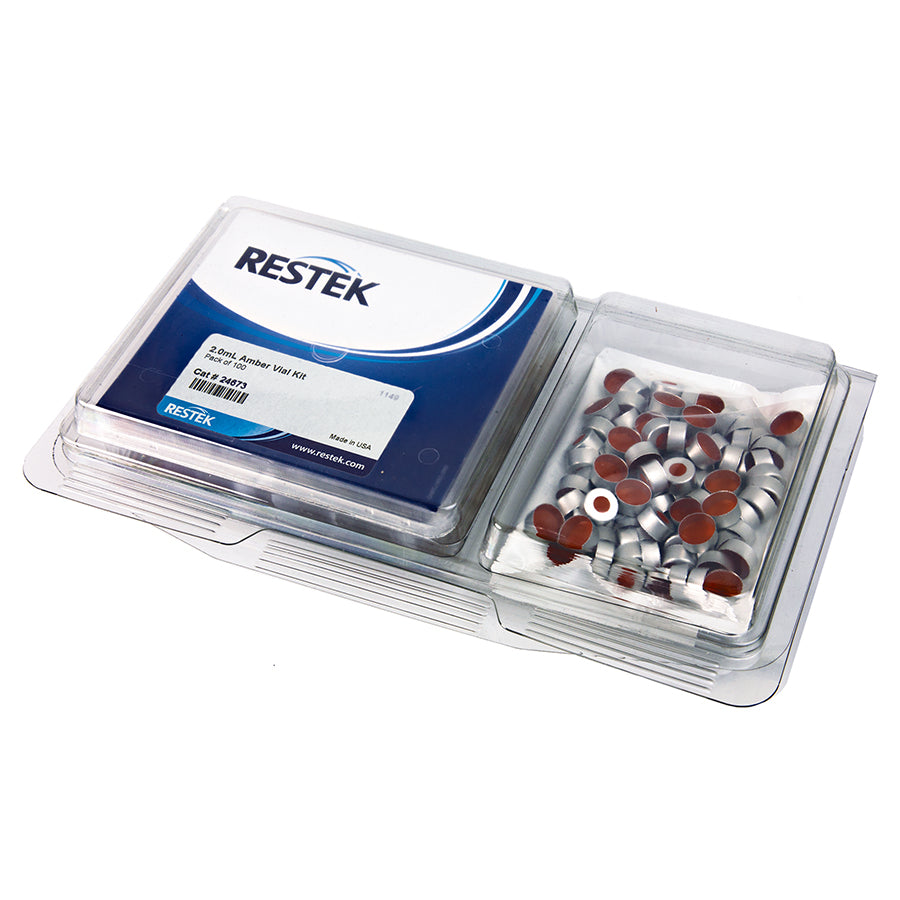 Vial, Cap & Septa Kit SilCote Deact 2 mL 11 mm Amber Crmp TopVial w/Red PTFE Rubber, 100/pk
