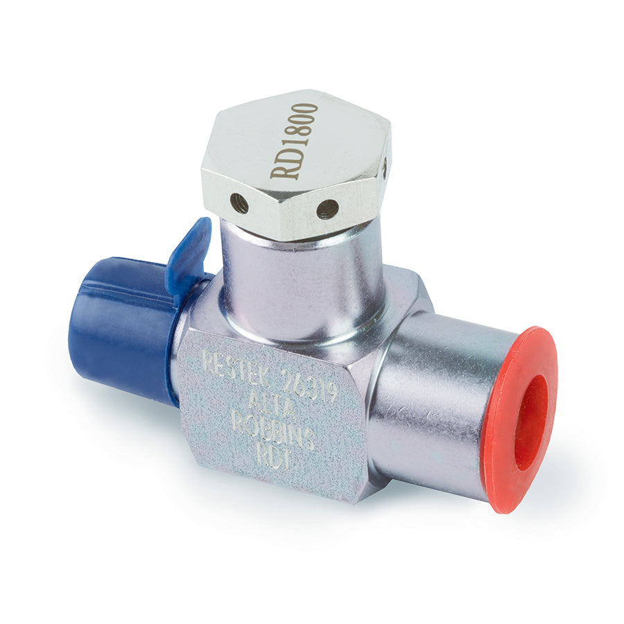 Rupture Disk Tee, 1/4" Male NPT x 1/4" Female NPT, 1800psig DOT pressure rating, Sulfinert Treated