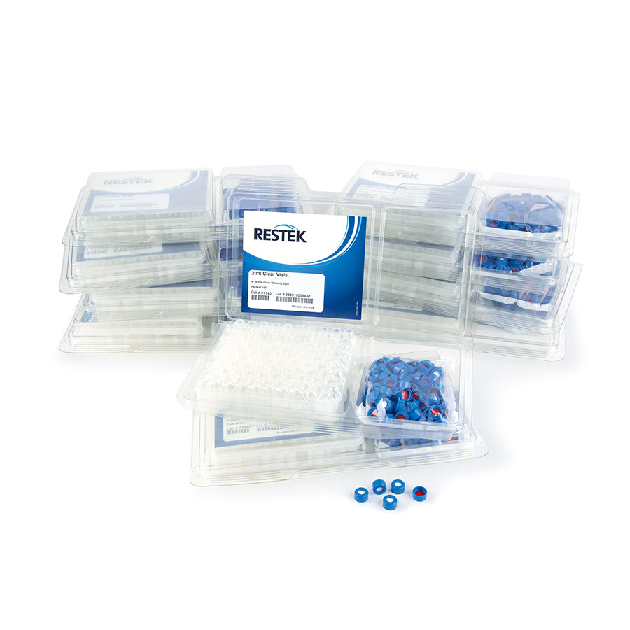 2 mL, Screw Thread Vial Kits, Clear w/Grad Marking Spot, 9 mm, Blue Cap PTFE/Silicone Liner, 1-000/pk