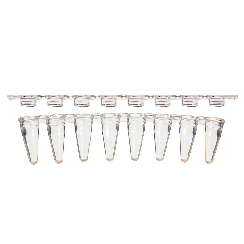 TempAssure PCR Flex-Free 8-Tube Strips, 0.1 mL, Natural PP, with Optically clear 8-Cap Strips, 125 Strips of 8 (1000 Tubes/Cap) per Pack