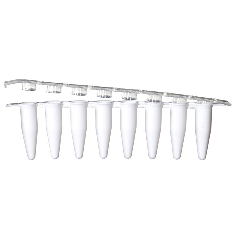 0.2 mL Tempassure PCR 8-Tube Flex-Free Hinge-Strips, Color Tubes with Attached Optically Clear 8-Cap Strips. 125 Strips of Tubes with Caps Per Pack.