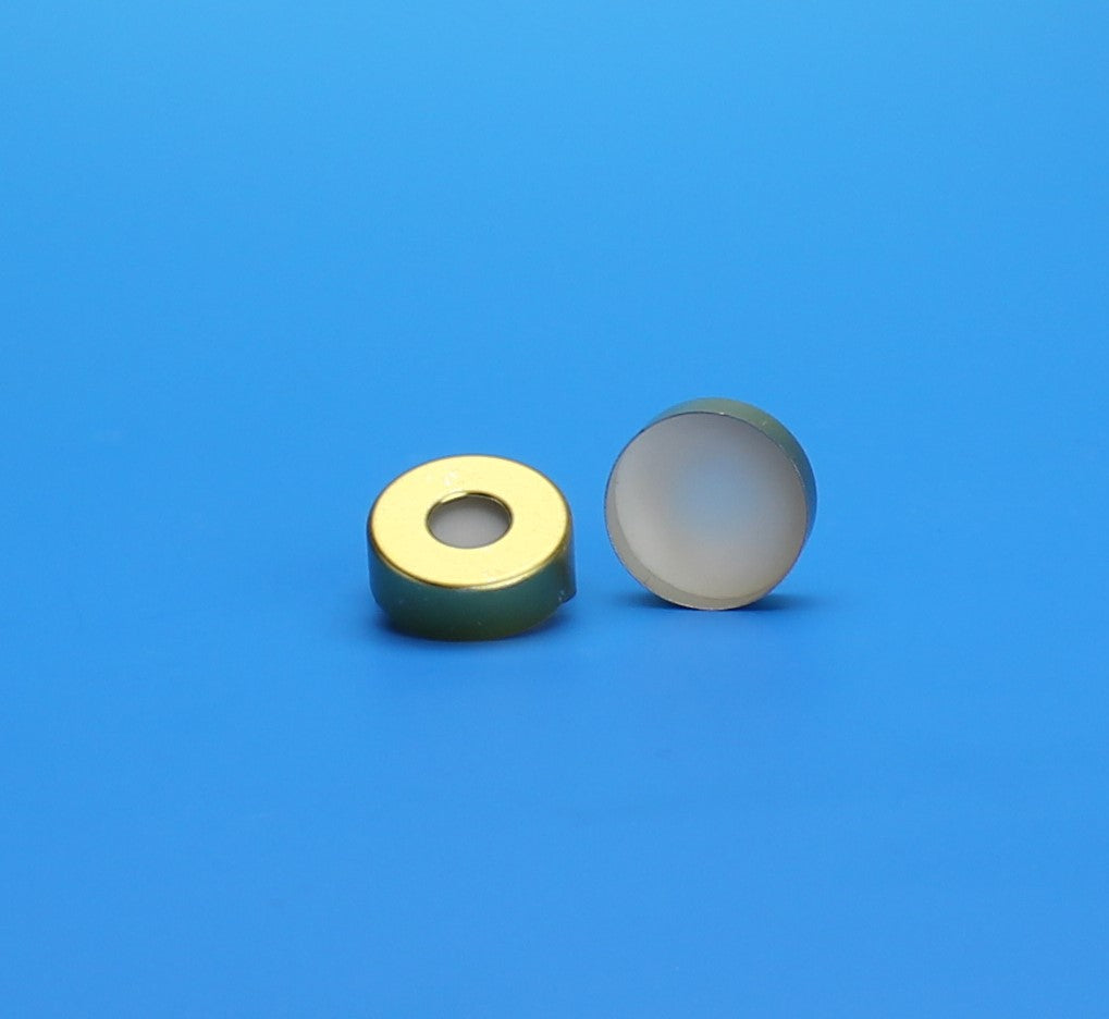 Seal,Magnetic,Tin Plate,20mm Gold, 8mm Hole, with 0.100" PTFE/Silicone Septum