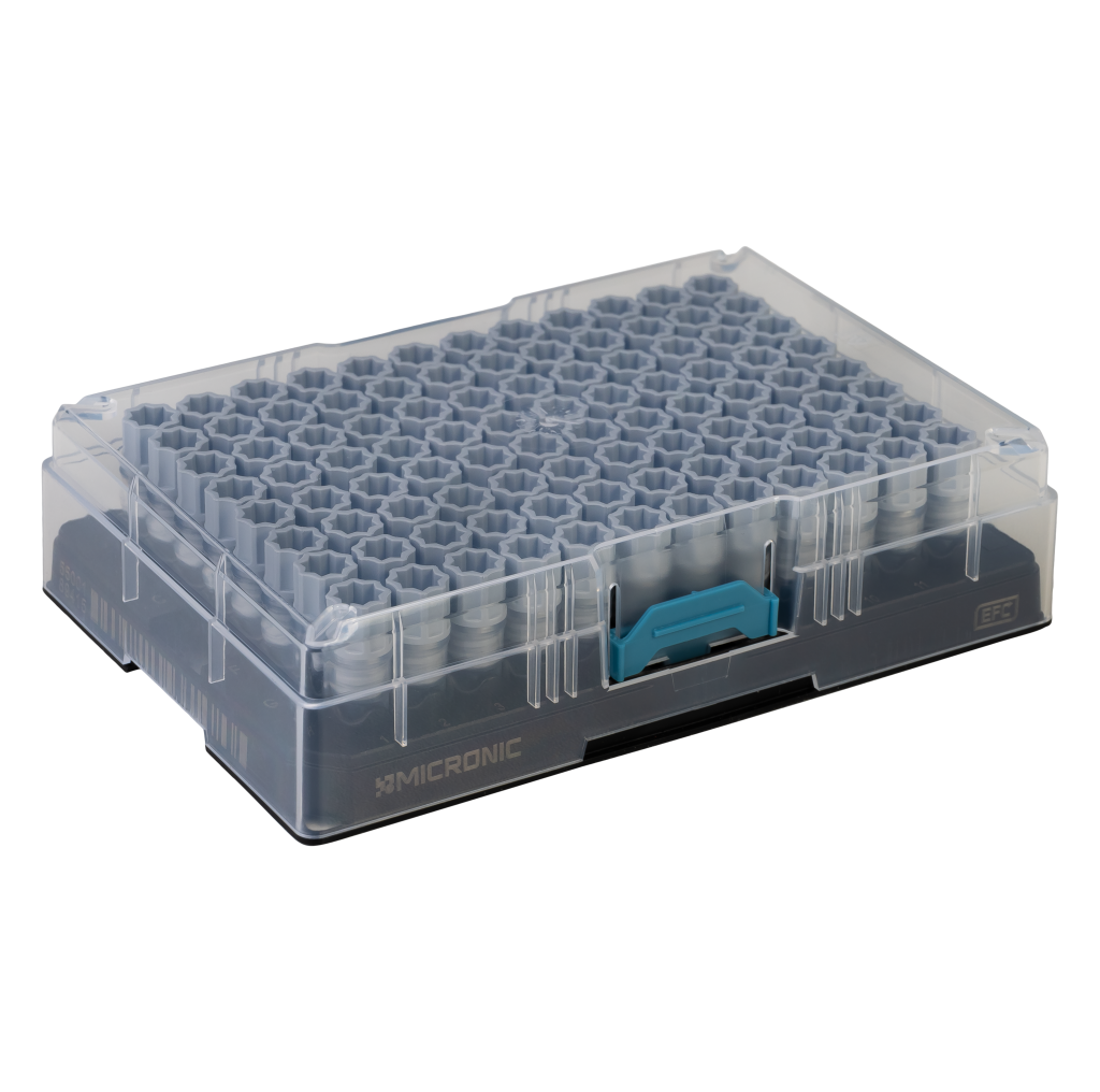 Micronic EFC 96-1 Rack RM with cover for 0.50ml tubes capped with Push Caps or Screw Caps (empty) (Barcoded A1-H1 side), 4 x 10 Racks