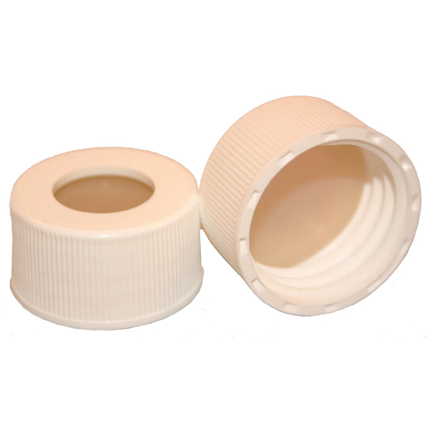 Screw Cap, CHROMSPEC, 24-400 Open Top, White, with 0.125" Natural PTFE/Clear Ultra Low Bleed Silicone Septum