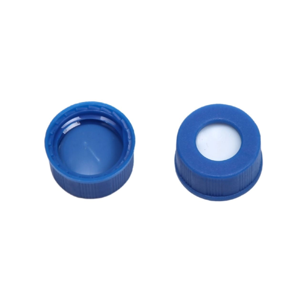 CHROMSPEC AQ Screw Cap, 9 mm, Blue PP, 6 mm Centre Hole, with Pre-Slit Bonded Blue PTFE/White Silicone Septum