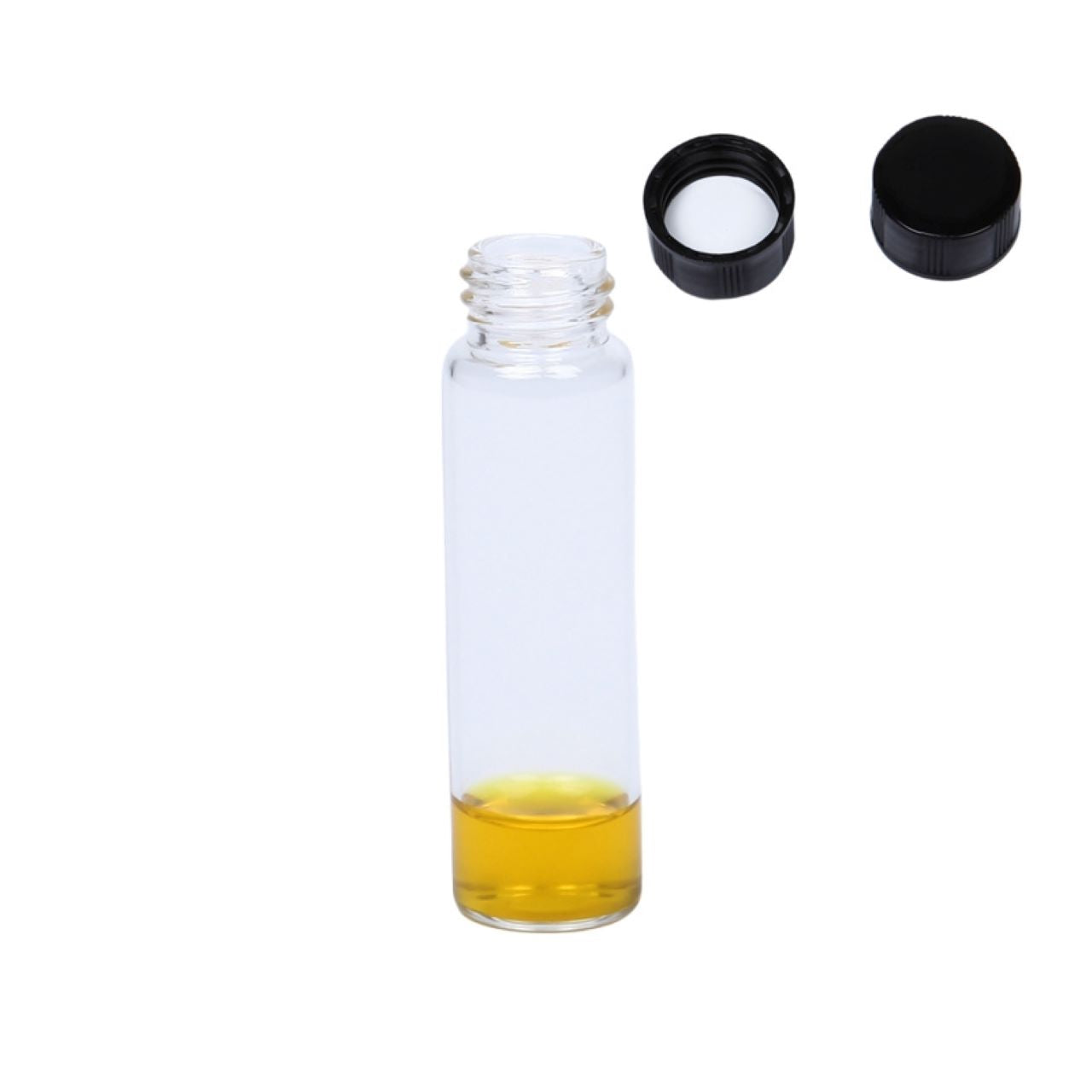 CHROMSPEC AQ Storage Vial, 12 mL, / 3 Dram 19x65 mm, Clear Glass, 15-425 Black PP Closed Top Screw Cap, Natural PTFE/Silicone Septa, Assembled