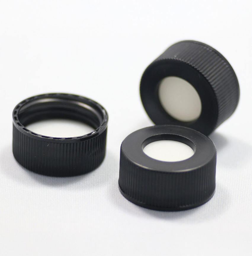 Screw Cap, CHROMSPEC, 24-400 Open Top, Black, with 3.0mm Thick Clear PTFE/ White Ultra Low Bleed Silicone Septum