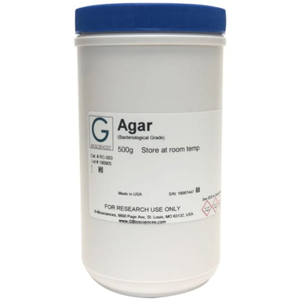 Agar, CAS # 9002-18-0, Bacteriological Grade, 500 g