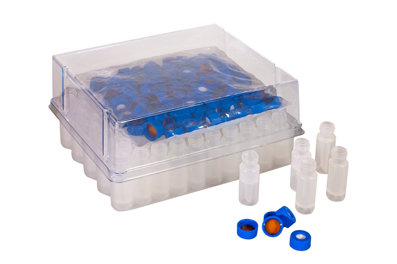 Convenience Pack, 1.5 mL Polypropylene R.A.M.™ Limited Volume Vial, 12 x 32 mm, 9 mm Thread, Royal Blue Ribbed, Polyimide/Silicone Lined Closure