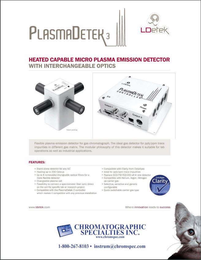 Heated capable micro plasma emission detector with interchangeable optics