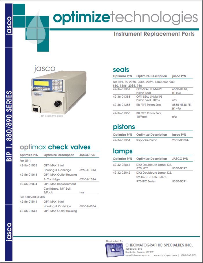 JASCO BIP 1, 880/890 Series Replacment Parts