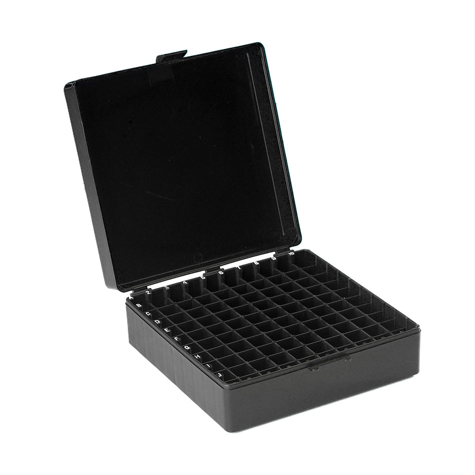 Polypropylene 100-Place Hinged Box, Black, 5 9/16" L x 6" D x 2 3/16" H, 5/pk