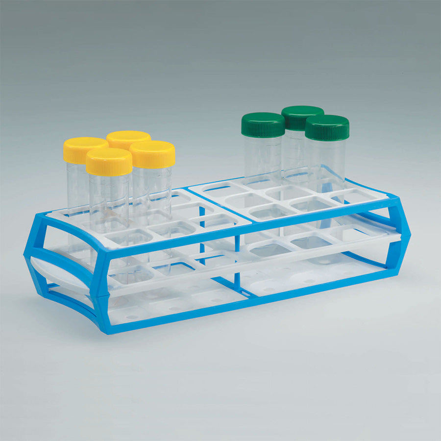 18-Place Acetal Polymer Tube Rack, Blue, 11 11/16 In L x 4 1/2 In W x 2 1/2 In H, 1/Pack