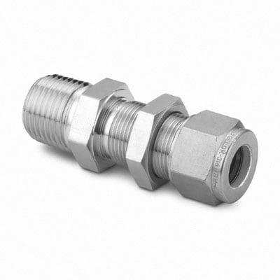 Stainless Steel Swagelok Tube Fitting, Bulkhead Male Connector, 6 mm Tube OD x 1/4" Male NPT