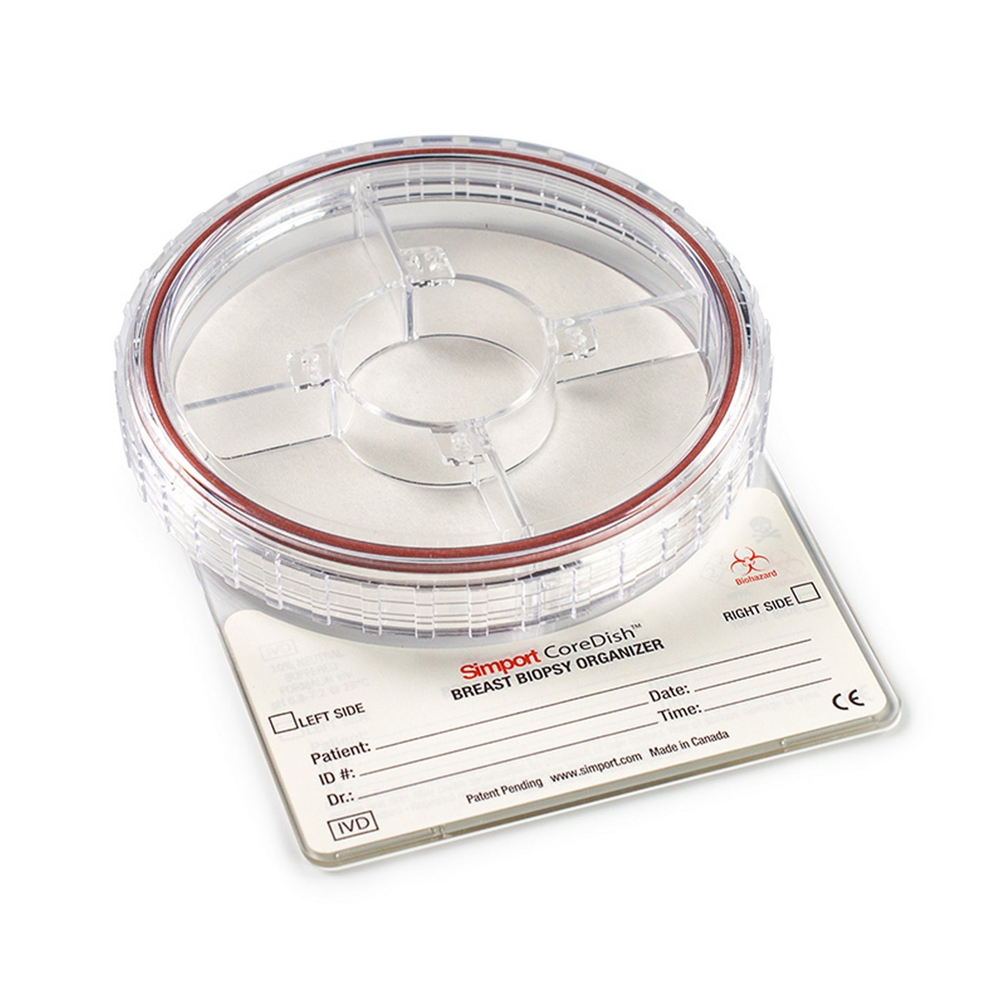 CoreDish® Breast Biopsy container : Special absorbent liner and no Formalin