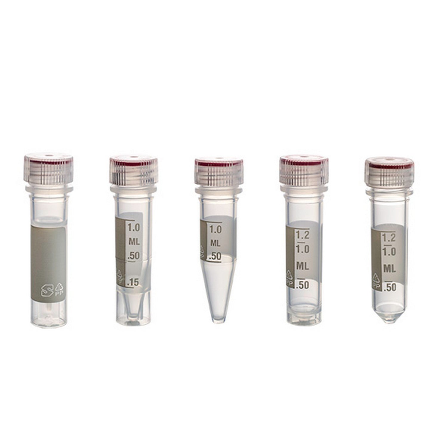 MicrewTube® with Washer Seal Screw and Flat Top Cap, 2 ml conical bottom, Assembled, sterile, white marking area and graduations, Qty/Pk: 50, Qty/Cs: 500