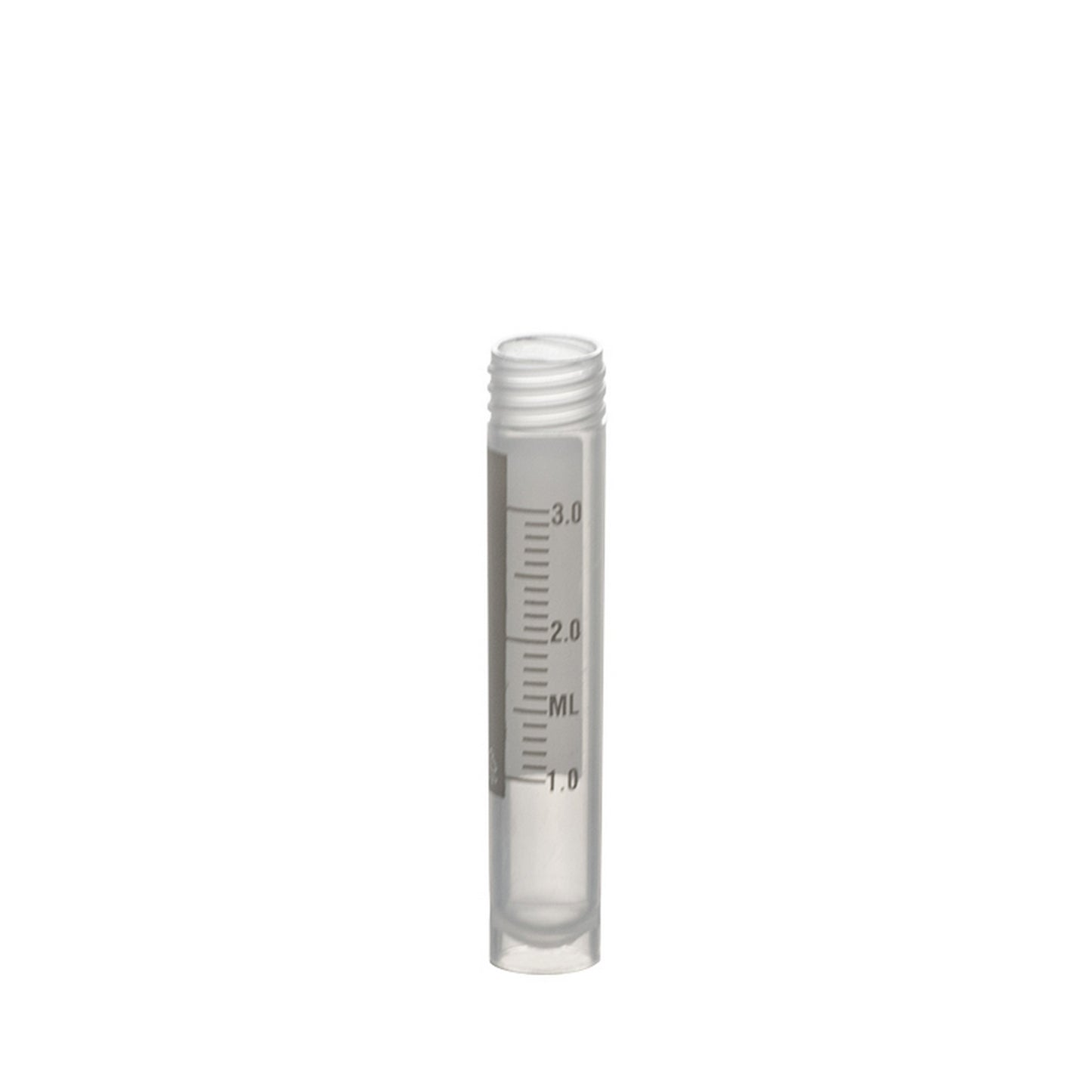 Sample Tubes with External Threads w/o caps, graduated and with white writing area, 3 ml self-standing