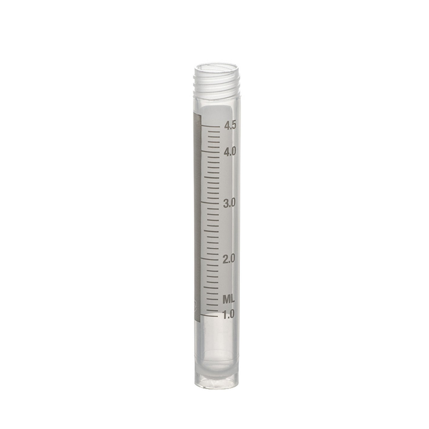 Sample Tubes with External Threads w/o caps, graduated and with white writing area,5 ml self-standing