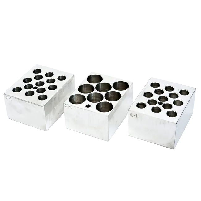 Reacti-Block™ T-1 Aluminum Block, Holds 9 x 16mm diameter Test Tubes; 9 Holes (17mm diameter x 45mm deep)