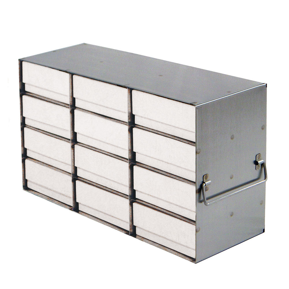 12-Place (3 Long x 4 High) Upright Freezer Rack For 2 In H Boxes, 16 5/16 In L x 5 1/2 In W x 8 7/8 In H, Stainless Steel
