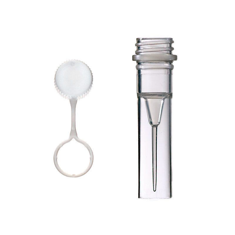 0.5 ml Self-Standing Saf-T-Seal Screw Cap Tube, Conical Interior, Natural PP, Sterile, with White Tethered Cap