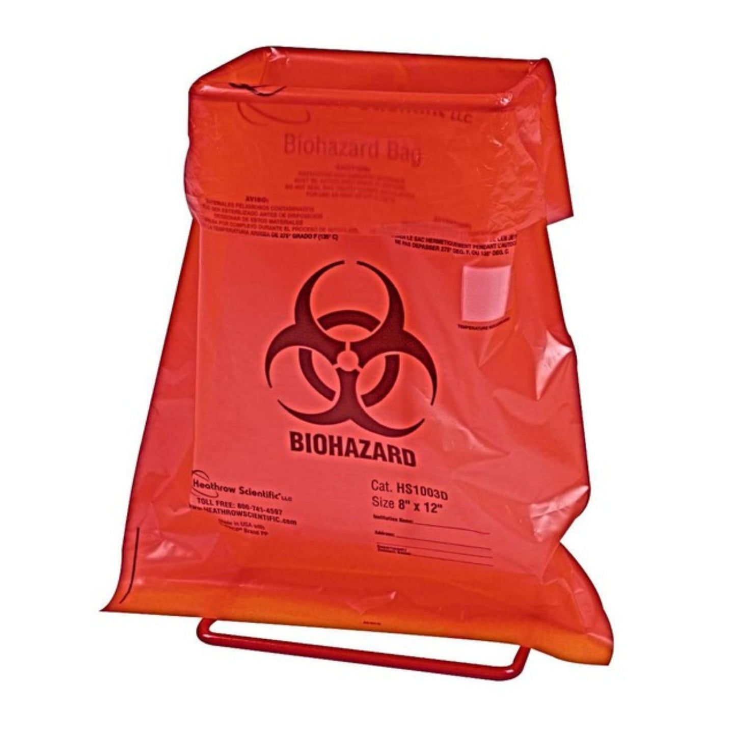 Biohazard Bags, 2 L, Disposable, Red, 500/pk