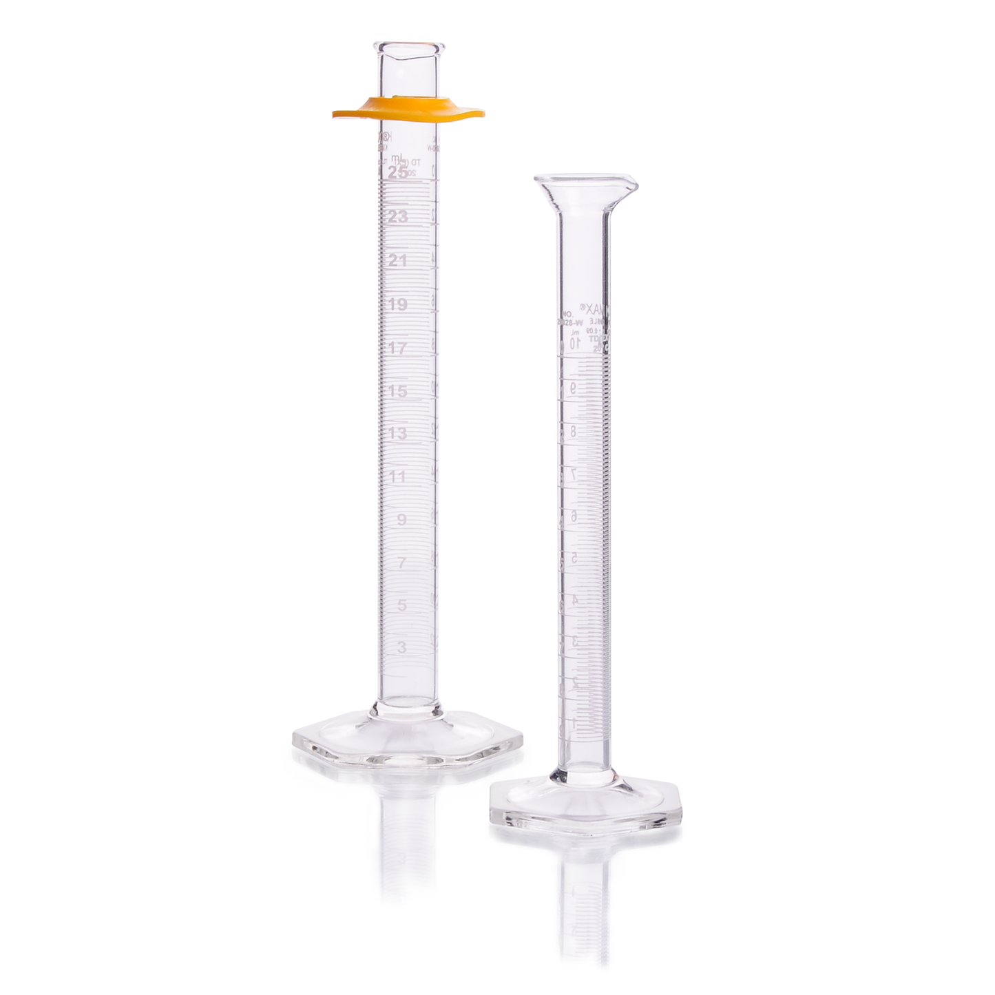 KIMBLE® KIMAX® Graduated Cylinders, Class A, TD, with Reverse Scale and Bumper, 500 mL, 6/pk
