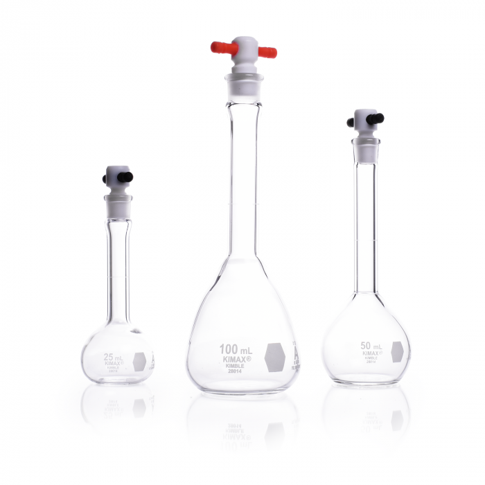 Image of KIMBLE® KIMAX® Volumetric Flask, 5 mL, Class A, with Color Coded PTFE Stopper