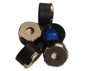 Sale Item - Screw Cap, Polymagnetic, 18mm with 0.125" White Silicone/Natural PTFE Septum, Special Sale Price Shown, While Quantities Last