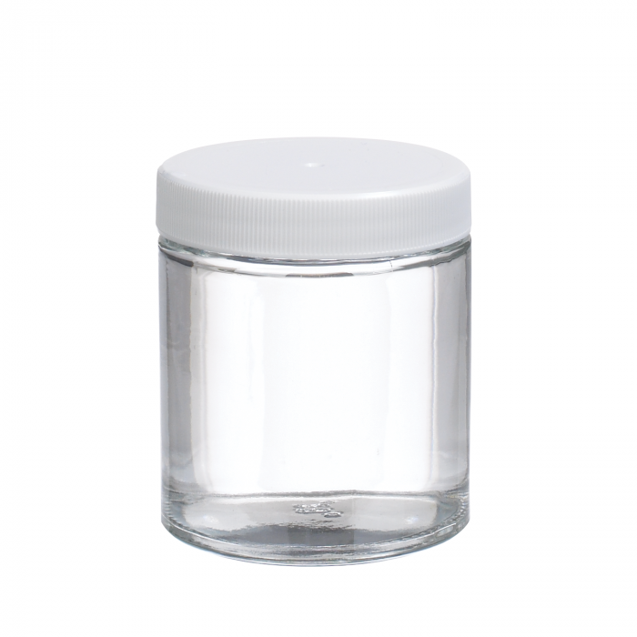 Jar, Straight Side, 125 mL, 62x73 mm, Clear Glass, with 58-400 White PP Cap & Poly-Vinyl Liner