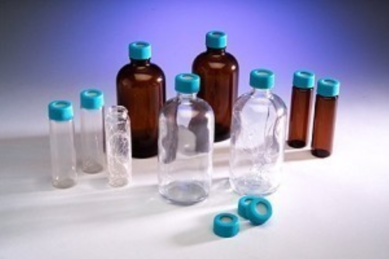 Septum Bottle, 250 mL, Amber Glass, 24-400 Open Top Cap & PTFE/Silicone Septum, 2000 Class, 12/pk