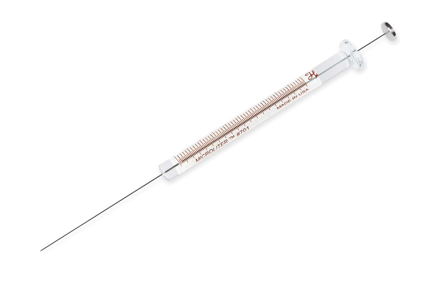 10 µL Microliter Shimadzu Syringe Model 701 N, Cemented Needle, 23s gauge, 1.69 in, Point Style AS