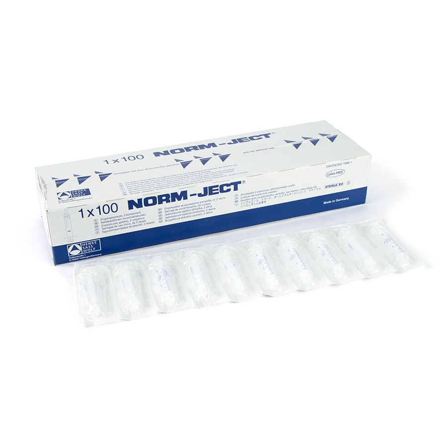 Norm-Ject Plastic Syringe, 3mL Luer Lock Tip, 100/pk