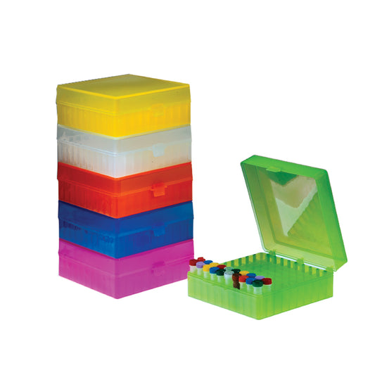 Polypropylene 100-Place Hinged Box, Mixed Neon Colors, 5 9/16 In L x 6 In D x 2 3/16 In H, 5/Pack