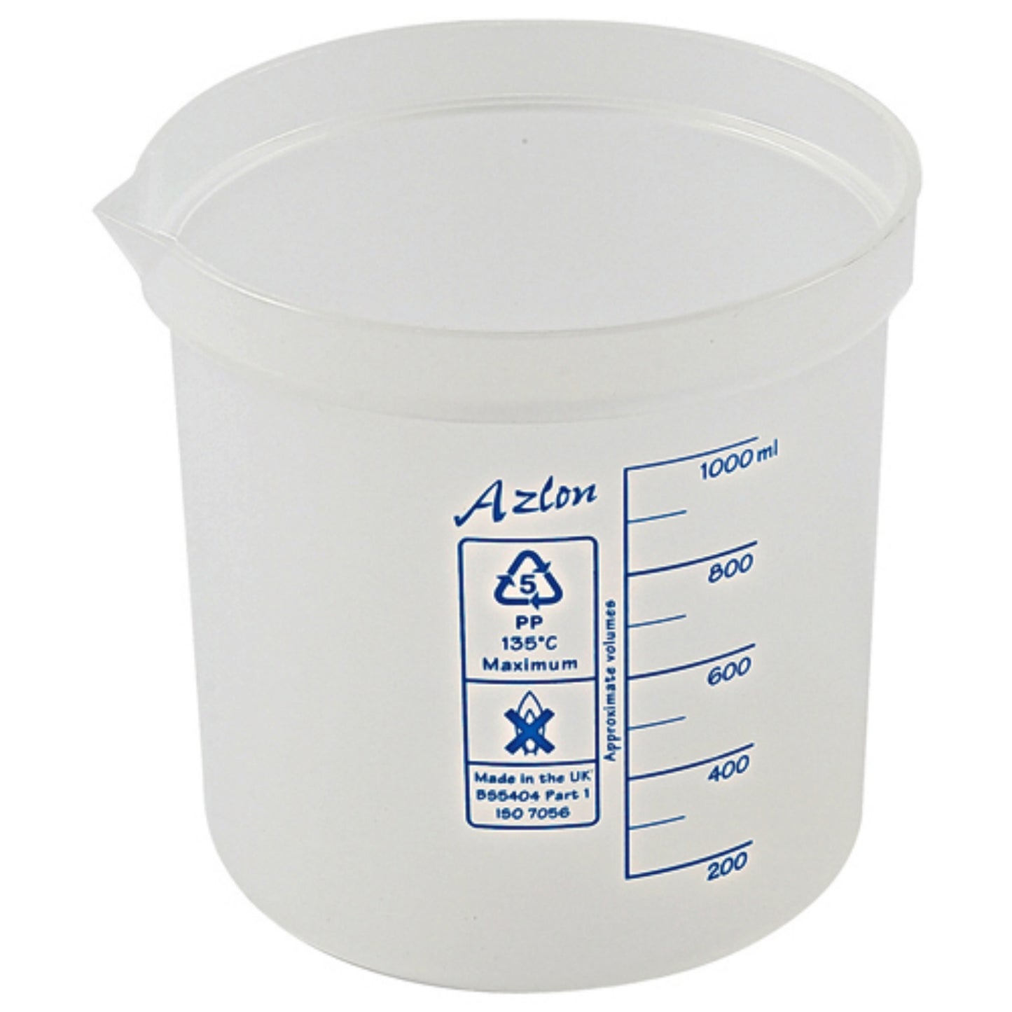 Azlon Square Ratio Beakers, PP, 1000 mL, 5/pk