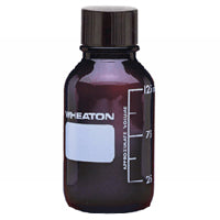 Media Lab Bottle,125mL,Graduated Amber Glass,33-430 PTFE-Faced Rubber Lined Black Phenolic Cap