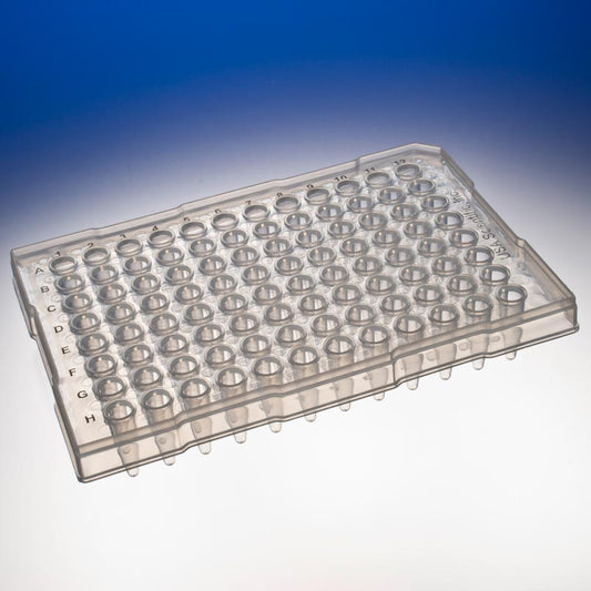TempPlate® Semi-Skirted Polypropylene 0.2 mL 96-Well PCR Plate, Contoured and Raised Sides, Standard Depth, Natural.  Two/Sleeve, 10/Box.