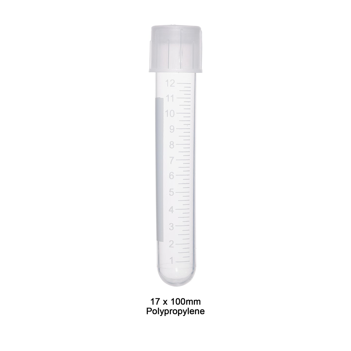 Culture Tube, 14 mL, 17x100 mm, PP, with Cap, Sterile, 1/Sterile Peel, 500/pk